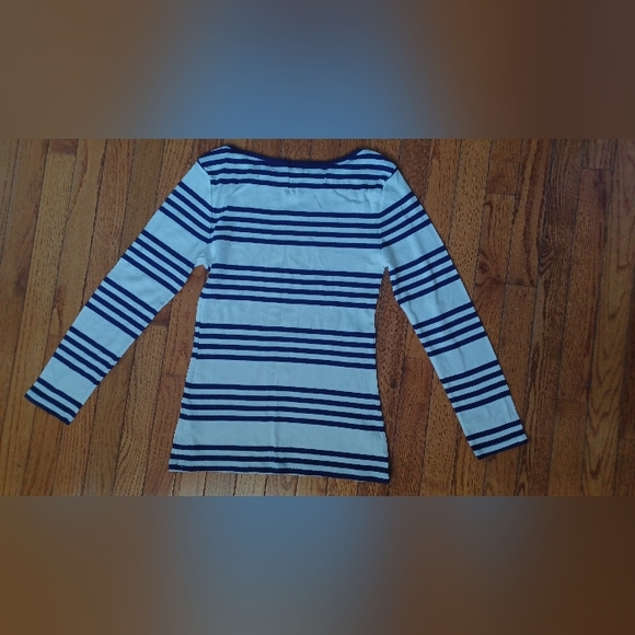 Old Navy Nautical Blue White Striped Boat Neck Long Sleeve T-shirt Sz M - Picture 9 of 9
